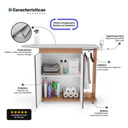 Tábua de Passar Roupa Top 02 Portas com Suporte para Ferro e Cabideiro Freijó Grafite - Desk Design - 3