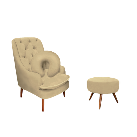 Kit Amamentação Poltrona, Puff e Almofada Suede Bege Rosado Dominic Decor Lille