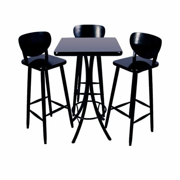 Conjunto Mesa Quadrada Bistrô Madeira 3 Banquetas - Preto