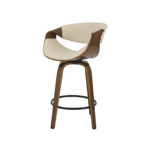 Banqueta Nicole Giratória com Assento Creme Base em Madeira Laminada e Apoio para Pés Design