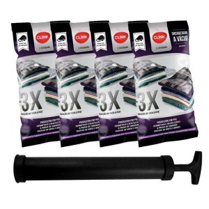 Kit 4 Sacos Organizadores a Vácuo Viagem Mala Armários Closet Lençol Toalhas Antimofo Odor +