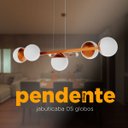 Ver imagem 3 de Pendente Lustre de Teto Jabuticaba Alumínio Cobre com 5 Globos Vidro Fosco Decoração Casa