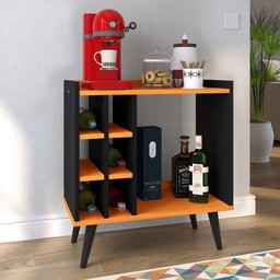 Aparador Retrô Cantinho Café Barzinho com Adega Vinho Sala Cozinha Pequena – Baden Preto/ - 2