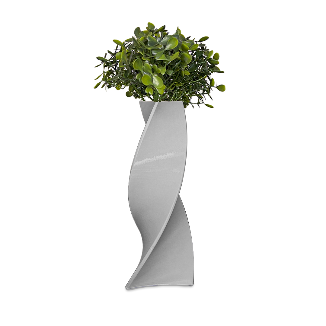 Vaso Decorativo Twisted 3D P/ Flores Artificiais - Cinza - UN - 1