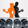 Adesivo Parede Academia Fitness Crossfit Homem Mulher: 76x100cm/ Preto/Laranja - 1