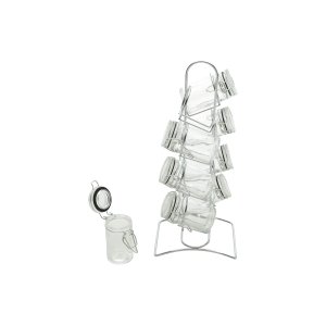 Porta Condimento Tempero Vidro 65ml Suporte Metal Jogo 9 Pçs Lyor 7086