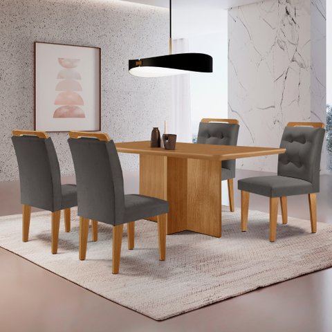 Mesa de Jantar Olímpia 120cm Mdf Canto Copo e com 4 Cadeiras Carol