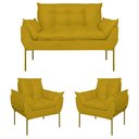 Ver imagem 1 de Kit 2 Poltronas + Namoradeira Pé Metal Dourado Recepção Sala Cor:amarelo