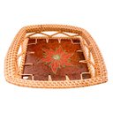 Ver imagem 2 de Bandeja Quadrada Rattan e Ceramica Floral Pintada a Mao 2