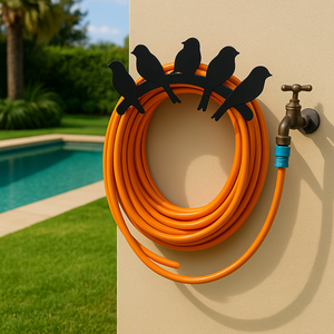 Suporte Enrolador Mangueira Jardim Pássaros Preto