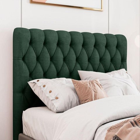 Cabeceira Estofada King 195 Cm Topázio Veludo Verde