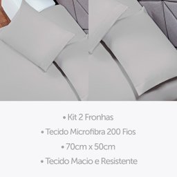 Kit 2 Fronhas 70cm X 50cm Soft Par Capa para Travesseiro Envelope 180 Fios Colorida Cinza - 3