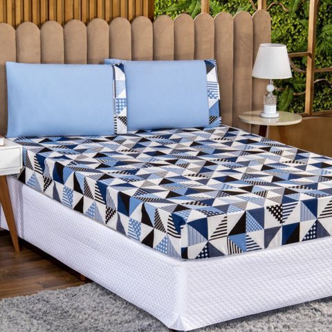 Jogo Lençol Casal Padrão 3 Peças 100% Algodão Geométrico