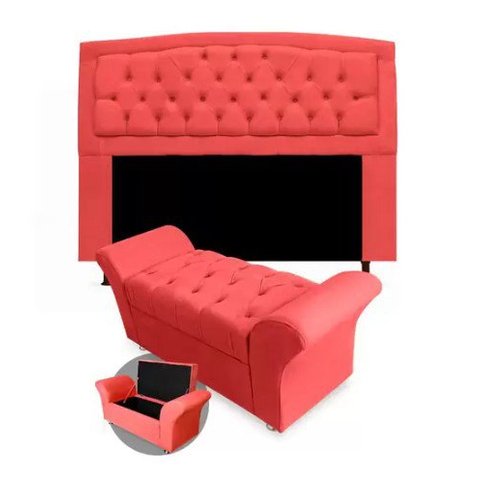 Kit Cabeceira Geovana e Calçadeira Veneza Solteiro 100cm Suede Renascer Decor:Vermelho