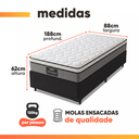 Ver imagem 3 de Cama Box Solteiro Colchão Molas Ensacadas Pillow Top Maximus 88x188x67cm Cinza / Preto Gazin