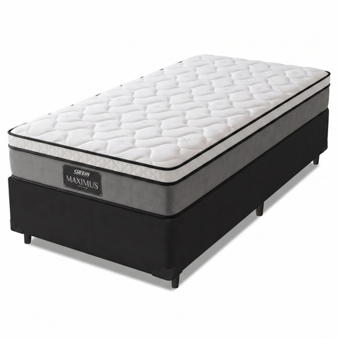 Cama Box Solteiro Colchão Molas Ensacadas Pillow Top Maximus 88x188x67cm Cinza / Preto Gazin