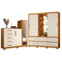 Ver imagem 1 de Guarda Roupa Solteiro com Cômoda Atena 2 Portas de Correr 6 Gavetas MDP Cinamomo Off White Albatroz