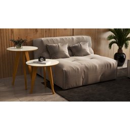 Jogo 2 Mesas Lateral e Apoio Redonda Prime Pés Madeira Cor Off White / Freijo - Comprar Moveis em Ca - 1