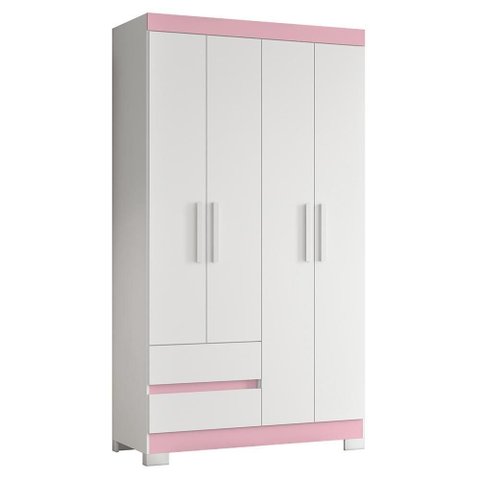 Guarda Roupa Solteiro Olímpia 4 Portas 2 Gavetas Quadriflex Branco/rosa - Móveis Albatroz