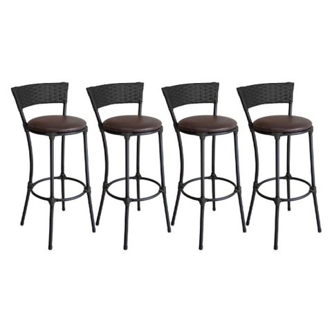 Conjunto de 4 Banquetas Alta Forts 1 Lugar Aço Carbono Preto com Marrom Acesse Móveis