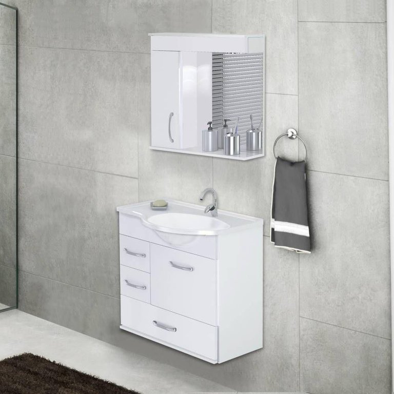 Armário para Banheiro Viena 5700 Suspenso 59,5cm 2 Gavetas + Gavetão Rorato - Branco