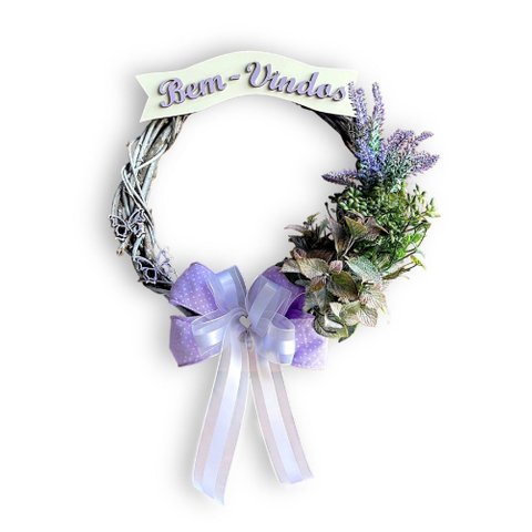 Enfeite de Porta de Entrada Guirlanda de Flores Lilás 40cm