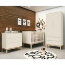 Ver imagem 2 de Dormitório Infantil Classic 2 Portas, Cômoda 3 Gavetas, Berço Areia Fosco com Pés Madeira