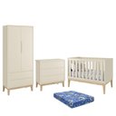 Ver imagem 1 de Dormitório Infantil Classic 2 Portas, Cômoda 3 Gavetas, Berço Areia Fosco com Pés Madeira