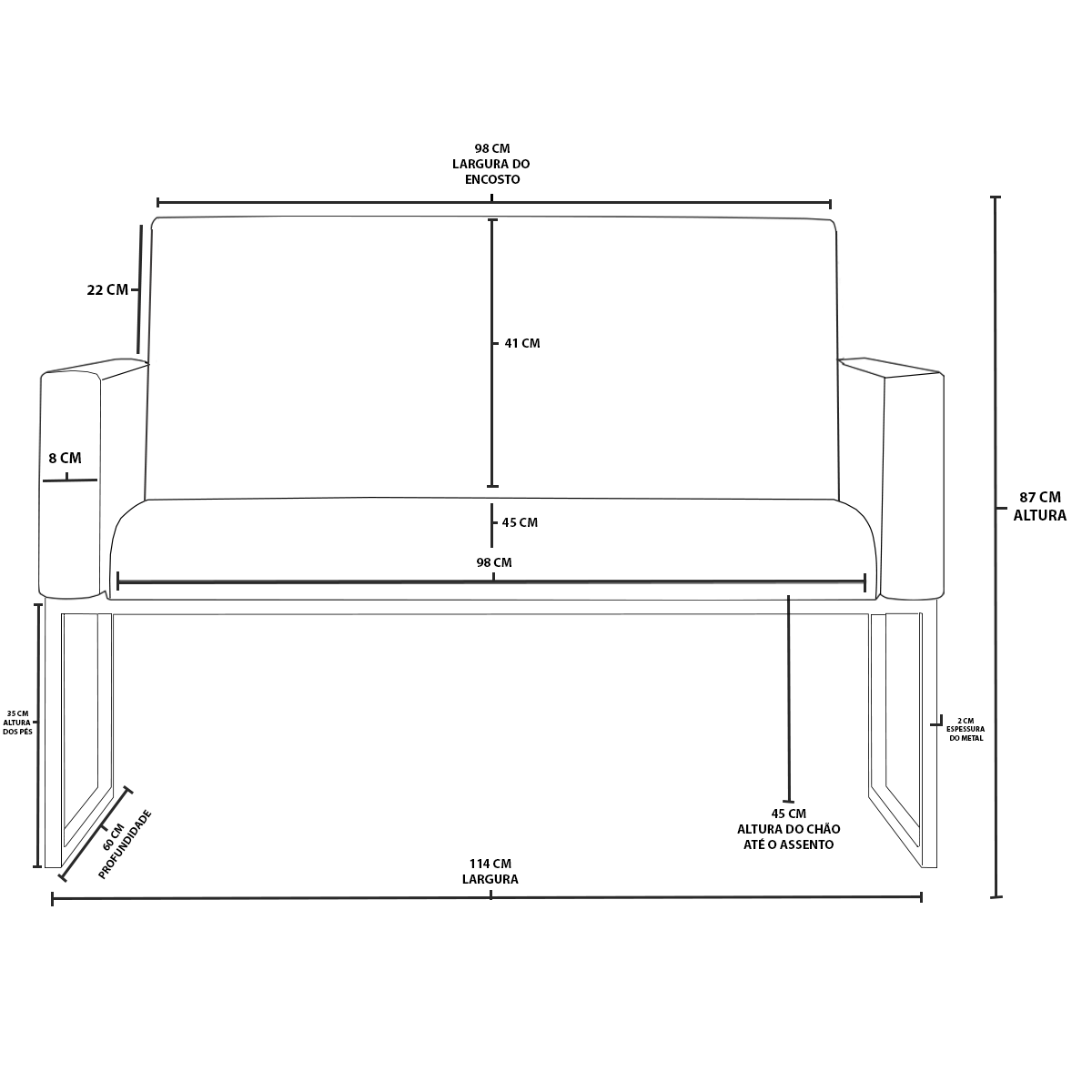 Kit Sofá 2 Lugares + 2 Poltronas para Recepção Sala Balaqui Cor:preto - 5