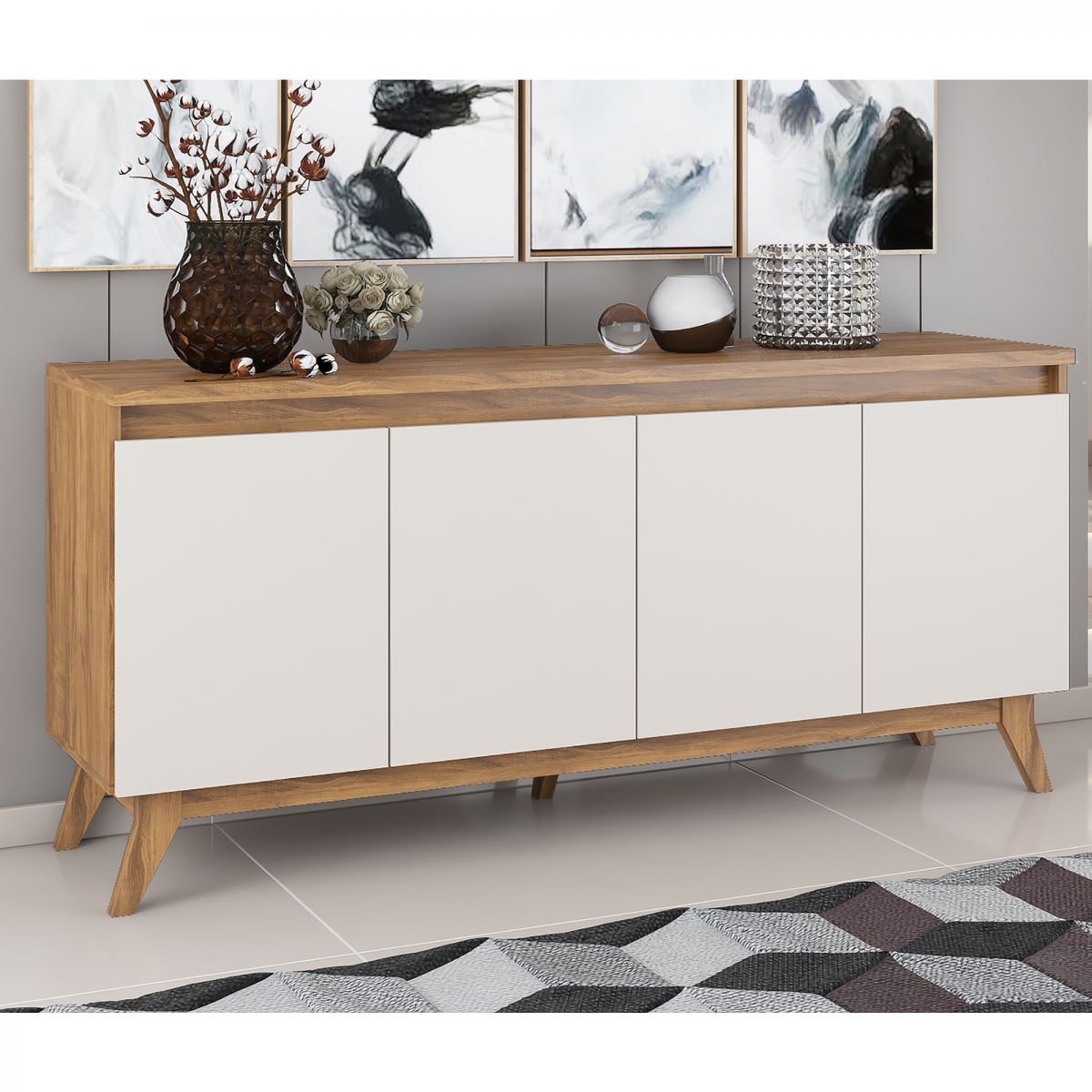 Buffet Space 4 Portas 2 Prateleiras Internas Imbuia/off White