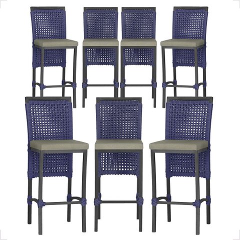 7 Banquetas em Alumínio Roma Preta Corda Náutica Tecido 8