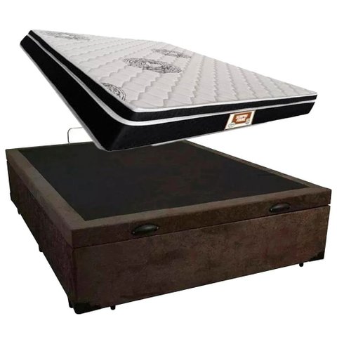 Cama Box Baú Casal Marron + Colchão de Molas 1,38 x 1,88