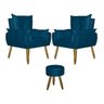 Kit 2 Poltronas Decorativas Opala com Puff Redondo Azul - Visa Decor - 1