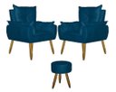 Ver imagem 1 de Kit 2 Poltronas Decorativas Opala com Puff Redondo Azul - Visa Decor