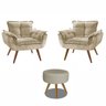 Kit 2 Poltronas Decorativas Opala com Puff Redondo Bege - Visa Decor - 1
