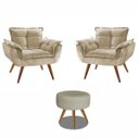Ver imagem 1 de Kit 2 Poltronas Decorativas Opala com Puff Redondo Bege - Visa Decor