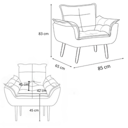Kit 2 Poltronas Decorativas Opala com Puff Redondo Bege - Visa Decor - 6