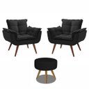 Ver imagem 1 de Kit 2 Poltronas Decorativas Opala com Puff Redondo Preto - Visa Decor