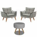 Ver imagem 1 de Kit 2 Poltronas Decorativas Opala com Puff Redondo Cinza - Visa Decor