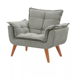 Kit 2 Poltronas Decorativas Opala com Puff Redondo Cinza - Visa Decor - 3