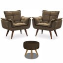 Ver imagem 1 de Kit 2 Poltronas Decorativas Opala com Puff Redondo Marrom - Visa Decor