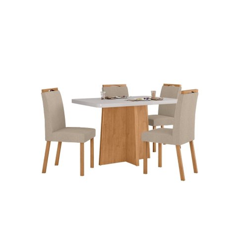 Conjunto Sala de Jantar Mesa Celebrare 120 Tampo Vidro Maxi Off com 4 Cadeiras Bonna - Lopas Amendoa