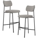 Ver imagem 1 de Kit 02 Banquetas Alta Bar Cozinha Sala de Jantar Preto Elira L02 Linho Cinza Escuro - Lyam Decor