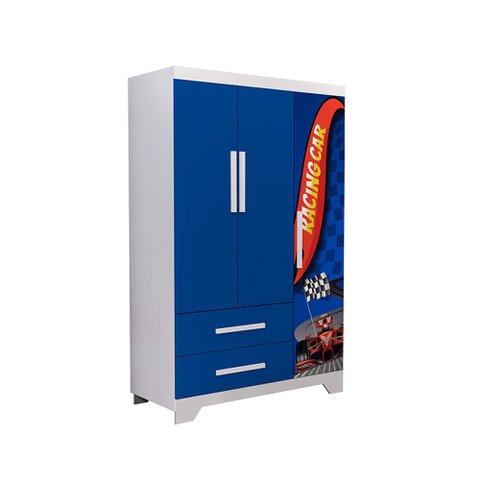Roupeiro Infantil Carros Azul MDF Organizador para Quarto Menino Criança Moderno Compacto