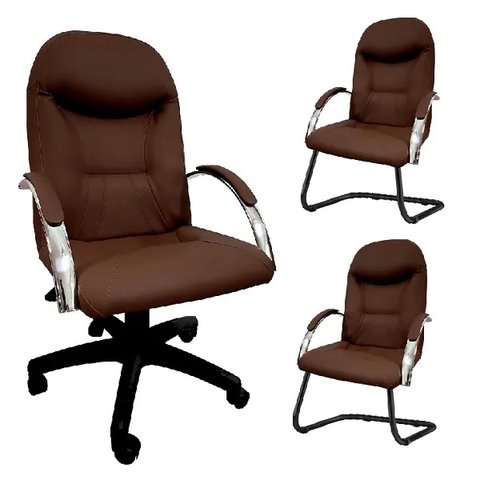 Kit 3 Cadeiras Escritório Day Marrom 1 Giratória e 2 Fixas Movelaria Toigo