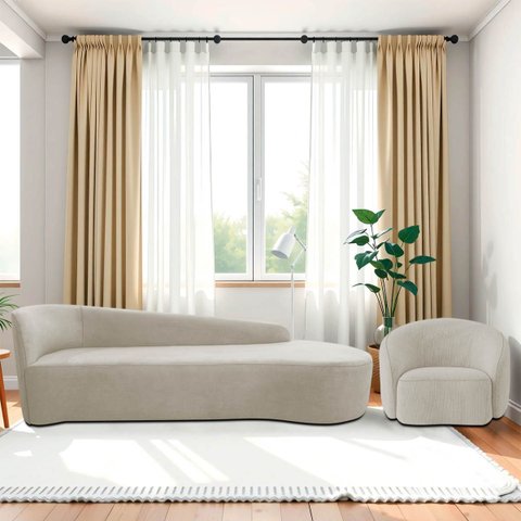 Kit Divã Recamier Orgânico França 200cm Lado Direito e Poltrona Amore Linho
