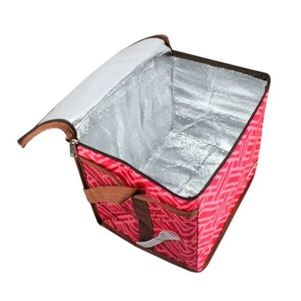 Kit Piquenique Cesto Térmico + Bolsa Térmica + Tapete Impermeável - Vermelho - 3