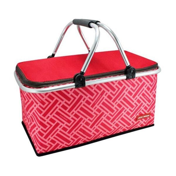 Kit Piquenique Cesto Térmico + Bolsa Térmica + Tapete Impermeável - Vermelho - 2