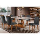 Ver imagem 1 de Conjunto: Mesa Sala Jantar Jade Tampo Madeirado C/ Vidro Curvo 180x90 e 6 Cadeiras Amsterdã