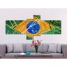 Quadro decorativo bandeira nacional abstrato com 4 peças verde amarelo azul branco - 1